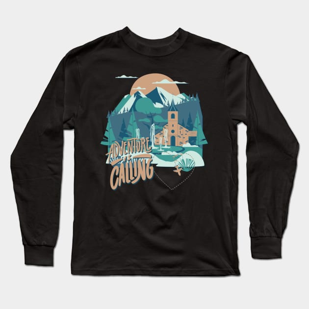 Adventure is calling Time to travel Wanderlust love Explore the world holidays vacation Long Sleeve T-Shirt by BoogieCreates